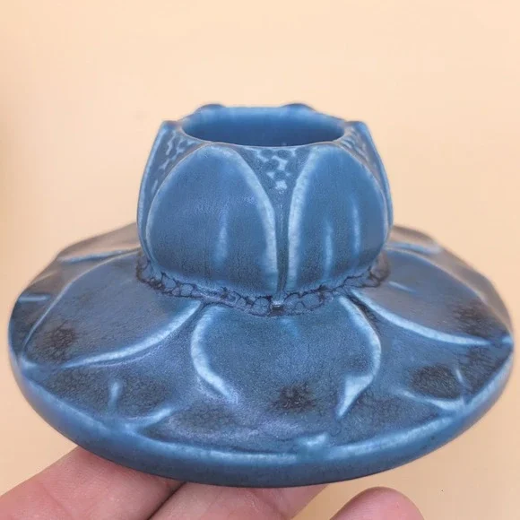 Antique Rookwood Pottery Lily Pad Candlestick Pair #2311 Blue circa 1923 - Picture 10 of 13